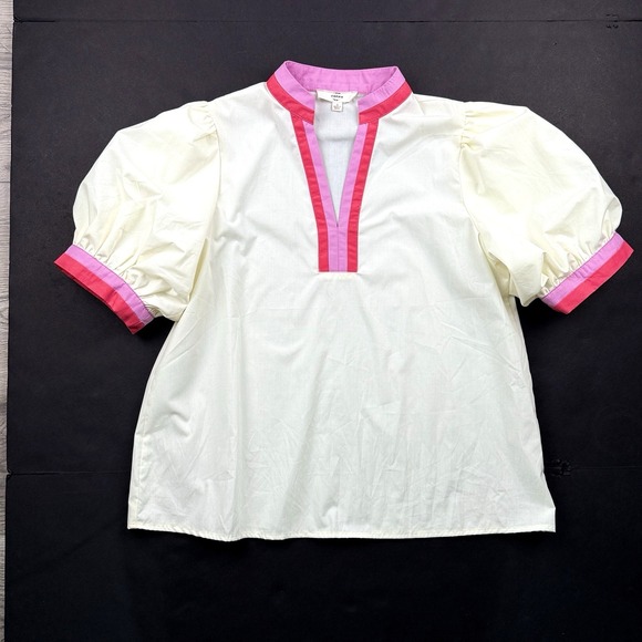 entro Tops - Entro Contrast Trim Top Women S 4 6 Short Puff Bubble Sleeve Pink Cream Purple